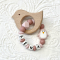 Preview: Greifling Naturholz *Birdie pastellrosa-blush* mit/ ohne Namen