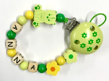 Schnullerkette Holz *Teddy & Flower lemon-gelb* mit Namen