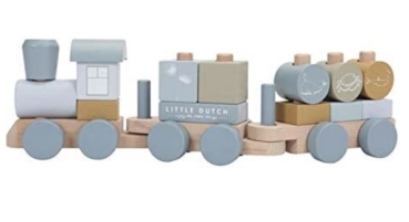 Holz Eisenbahn mit mit Steck-Formen babyblau-eisblau von Little Dutch