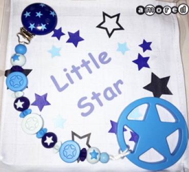 Geschenks-Set Nuschi und Beisskette/Spielkette babyblau *little Star*