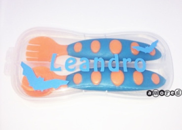 Besteck-Set im Böxli skyblau-orange *Leandro*
