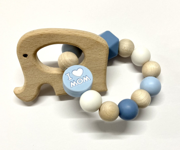 Greifling Naturholz *Elefant pastellblau-eisblau* ohne Namen