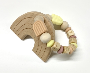 Greifling Naturholz *Rainbow pastellgelb-pfirsich* ohne Namen