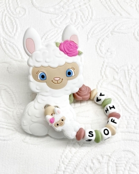 Greifling Silikon *Cutie Lama weiss mit Namen