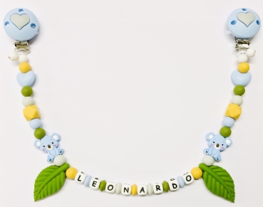 Wagenkette Silikon *Koala & Blätter pastellblau-army* mit Namen