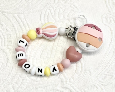 Schnullerkette Silikon *Heissluftballon & Herz blush-pfirsich* mit Namen