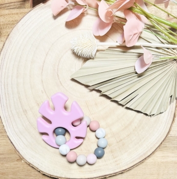 Greifling Silikon *Tropical Leaf pastellrosa* ohne Namen