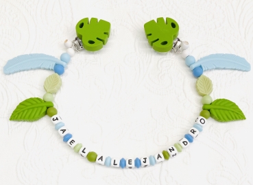 Wagenkette Silikon *Blätter-Tropical army-skyblau* mit Namen