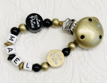 Schnullerkette Holz *kleiner Prinz gold-schwarz* mit Namen