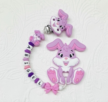 Beisskette Silikon *Hase babyflieder-lila* mit Namen