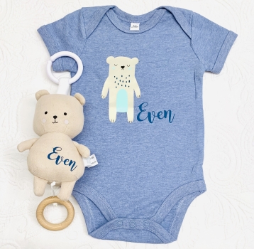 Babybody bedruckt eisblau *Boho Teddy natur* mehrfarbig