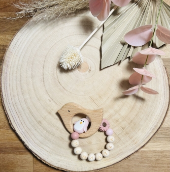 Greifling Naturholz *Birdie pastellrosa-blush* mit/ ohne Namen