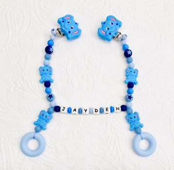 Wagenkette Silikon *Elefanten skyblau-eisblau* mit Namen