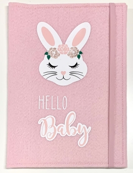 Untersuchungs-Heft Hülle bedruckt "Bunny, hello Baby" babyrosa-weiss
