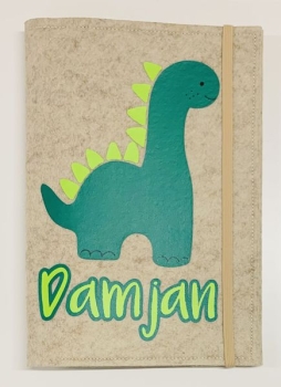 Untersuchungs-Heft Hülle bedruckt "Dino, Damjan" natur-grüntöne