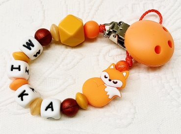 Schnullerkette Silikon *Sleepy Fox mandarin-mango* mit Namen