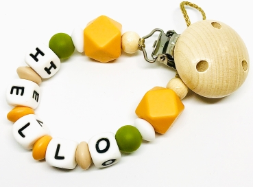 Schnullerkette Silikon *Hexagon mango-army* mit Namen