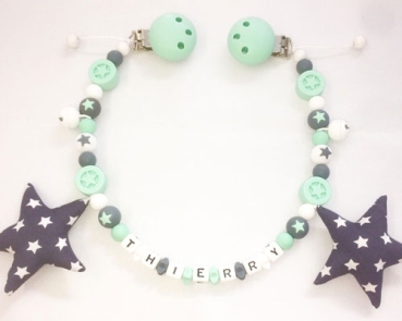 Wagenkette Silikon *Stars mint-grau* mit Namen