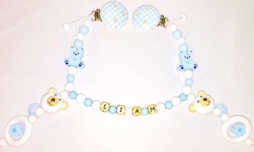 Wagenkette Holz *Teddy's weiss-babyblau* mit Namen