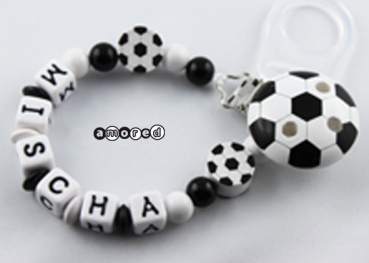 Schnullerkette Holz *Fussball schwarz-weiss* mit Namen