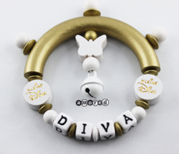 Greifling Holz *Diva gold-weiss* mit Namen
