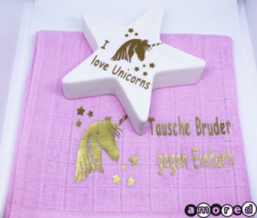 Geschenks-Set Nuschi und Leuchtstern gold *Einhorn*