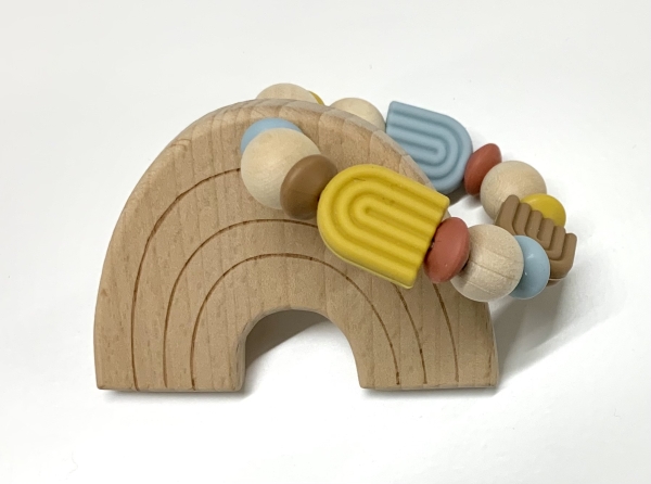 Greifling Naturholz *Rainbow senfgelb-babyblau* ohne Namen