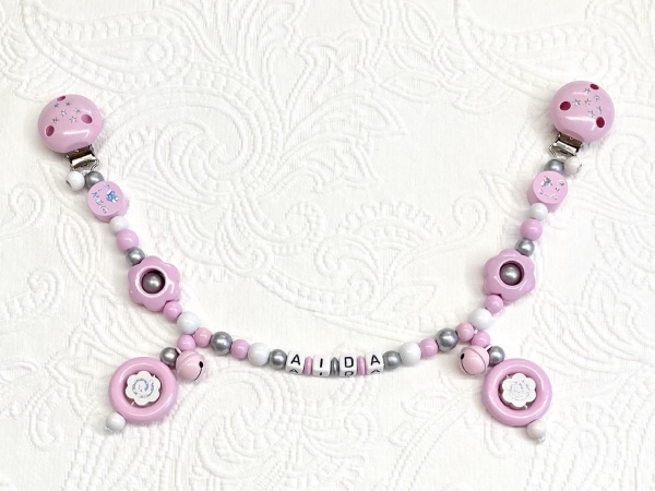 Wagenkette Holz *Flowers & i love Mom/ Dad rosa-silber* mit Namen