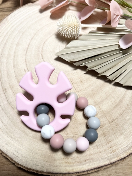 Greifling Silikon *Tropical Leaf pastellrosa* ohne Namen