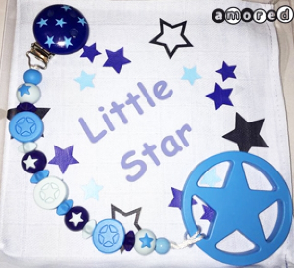 Geschenks-Set Nuschi und Beisskette/Spielkette babyblau *little Star*