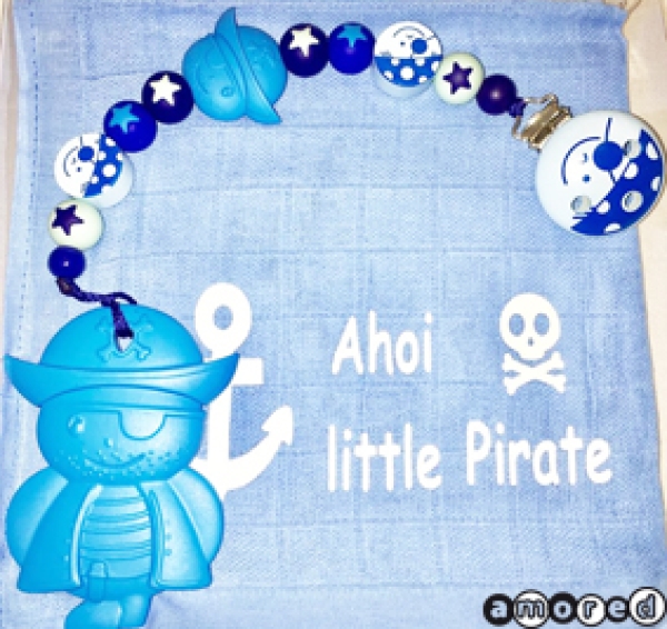 Geschenks-Set Nuschi und Beisskette/Spielkette blau *Ahoi little Pirate*