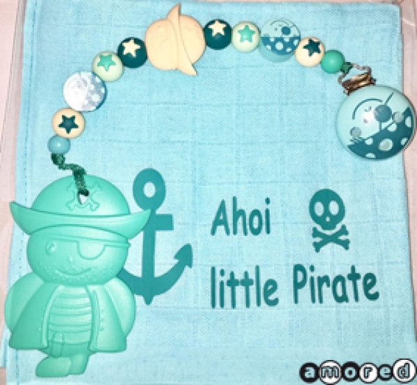 Geschenks-Set Nuschi und Beisskette/Spielkette türkis *Ahoi little Pirate*