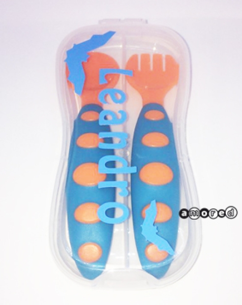 Besteck-Set im Böxli skyblau-orange *Leandro*