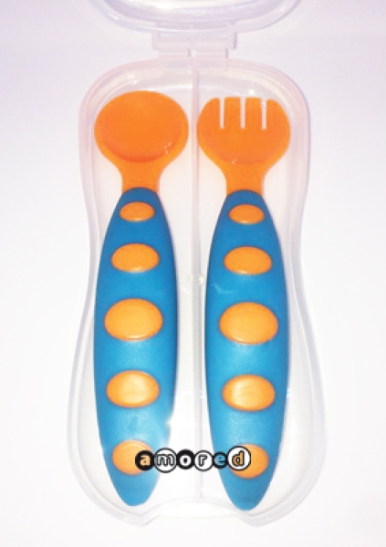 Besteck-Set im Böxli skyblau-orange *Leandro*