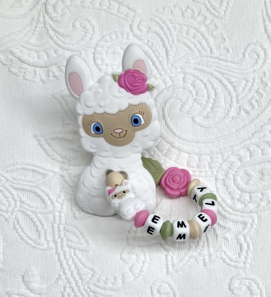 Greifling Silikon *Cutie Lama weiss mit Namen