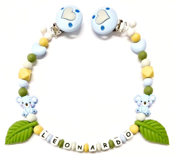 Wagenkette Silikon *Koala & Blätter pastellblau-army* mit Namen