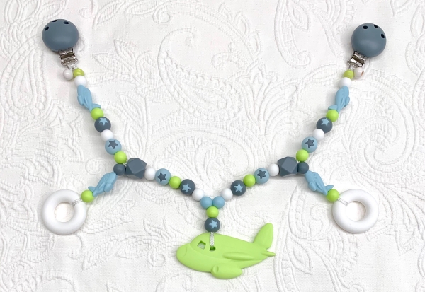 Wagenkette Silikon *Flugzeug lemon-babyblau* mit Namen