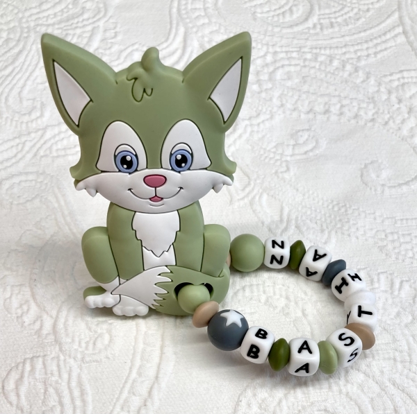Greifling Silikon *Cutie Fox Aloe vera* mit Namen