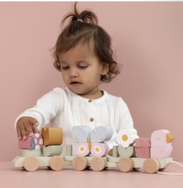 Holz Eisenbahn mit Steck-Formen Schmetterling-Blumen von Little Dutch FSC