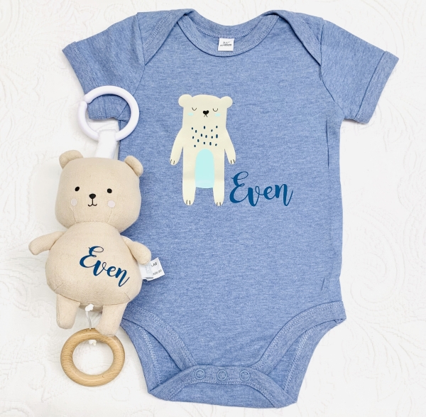 Babybody bedruckt eisblau *Boho Teddy natur* mehrfarbig