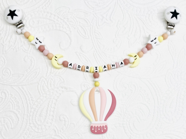 Wagenkette Silikon *Heissluftballon blush-pastellgelb* mit Namen