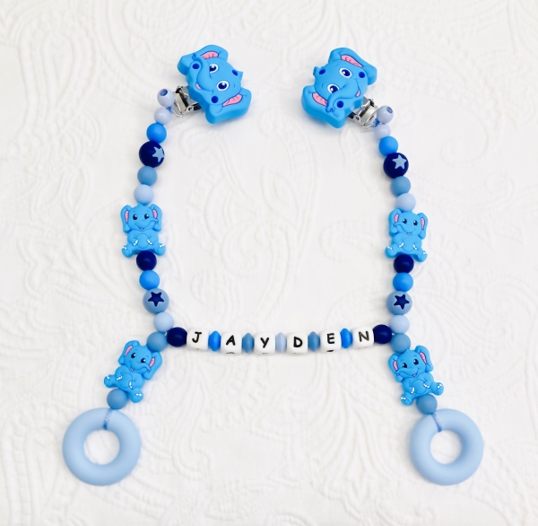 Wagenkette Silikon *Elefanten skyblau-eisblau* mit Namen