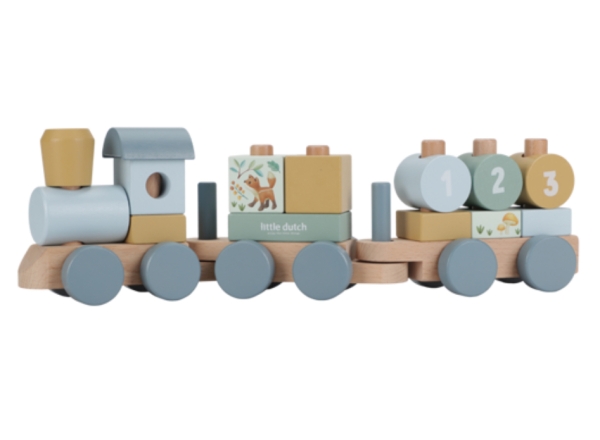 Holz Eisenbahn mit mit Steck-Formen babyblau-eisblau von Little Dutch
