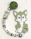 Beisskette Silikon *Cutie Fox Aloe vera-army* mit Namen