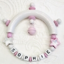 Greifling Holz *Glitzersterne weiss-rosa* mit Namen
