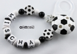 Schnullerkette Holz *Fussball schwarz-weiss* mit Namen